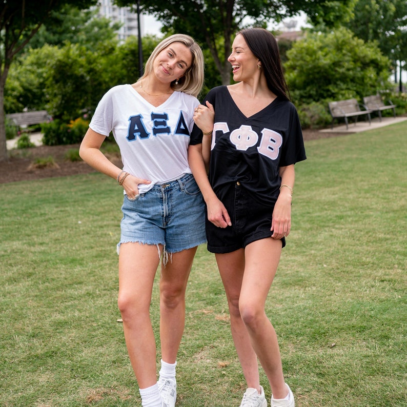 Basic Sorority Greek Letter T Shirt / Bella Canvas Slouchy V Neck / Greek Letter Sorority Double Stitched Shirt / Big Little Letters Shirts image 5