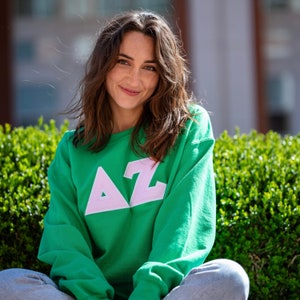 Light Pink Seersucker Sorority Chapter Greek Letter Stitched Sweatshirt / Gildan Crew Neck Sweatshirt / Big Little Family Letter Sweatshirts