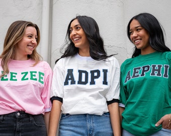 Old School Sorority Greek Chapter Double Stitched Jersey T-Shirt / Jersey Stitched Bid Day Crew Neck T-Shirt / Greek Letter Sorority Shirt
