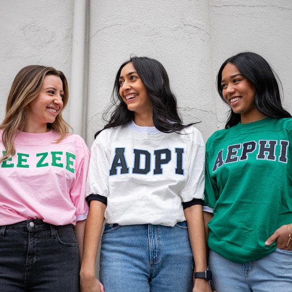 Old School Sorority Greek Chapter Double Stitched Jersey T-Shirt / Jersey Stitched Bid Day Crew Neck T-Shirt / Greek Letter Sorority Shirt