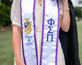 Phi Sigma Pi Sorority Crest Graduation Angled Stole Trim / Greek Stole and Graduating Class Year Greek Letters / Senior Graduation Gift