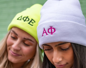 Basic Greek Letter Sorority Embroidered Sorority Beanie Hat / Sorority Beanie Hat / Bid Day Bag Gift / Customizable Sorority Beanie Hat