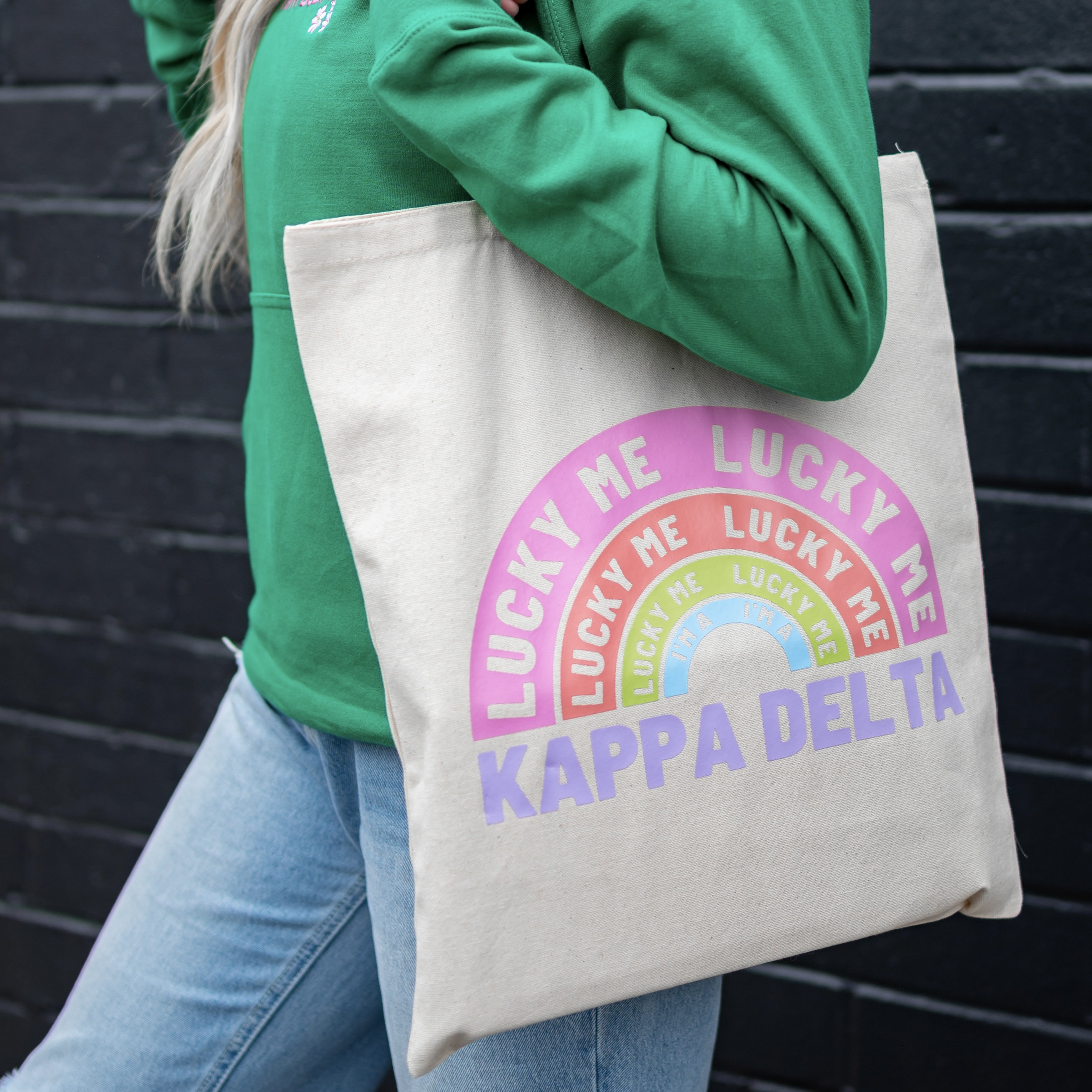 Lucky Me Im Personalized Sorority Chapter Tote Bag Sorority Bid