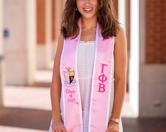 Estola angular de graduación con escudo de la hermandad Gamma Phi Beta / Estola griega y letras griegas del año de graduación / Regalo de graduación para estudiantes de último año