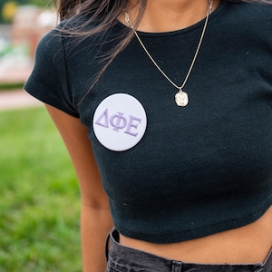 Basic Greek Letter Embroidered Game Day Tailgate Sorority Button / Embroidered Pin Back Greek Life Button / Customizable Greek College Gift