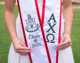 Alpha Chi Omega Minimalistic Crest Sorority Graduation Angled Stole Trim/Stole with Graduating Class, Greek Letters/Senior Graduation Gift