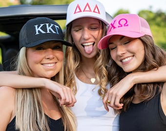 Basic Greek Letter Sorority Embroidered Sorority Trucker Hat / Sorority Trucker Hat / Bid Day Bag Gift / Customizable Sorority Trucker Hat