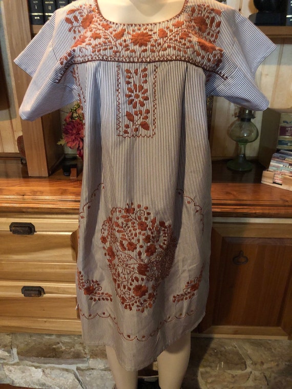 burnt orange embroidered dress
