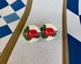 Large Rose Statement Stud Earrings Handmade Ceramic Posts