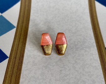 Hexagonal Coffin Shaped Stud Earrings with 22kt Gold Details