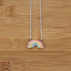Large Handmade Ceramic Rainbow Necklace with Polka Dots