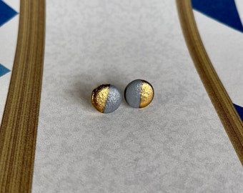 Half Dipped Small Circle Stud Earrings with 22kt Gold