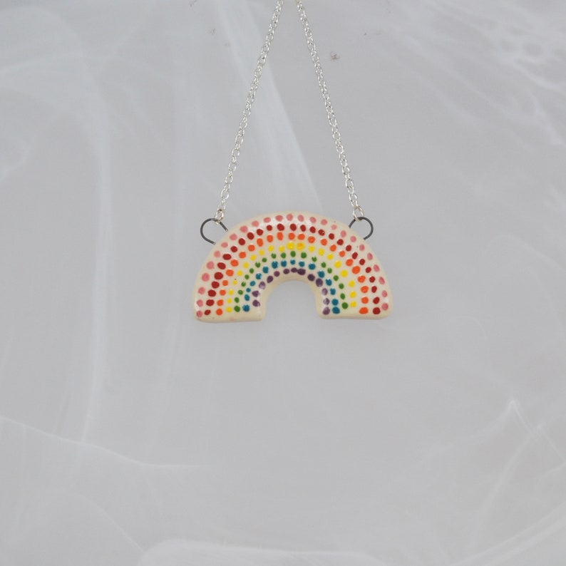 Large Handmade Ceramic Rainbow Necklace with Polka Dots