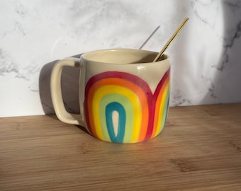 Triple Rainbow Mug Coffee Cup ROYGBIV Handmade Ceramics