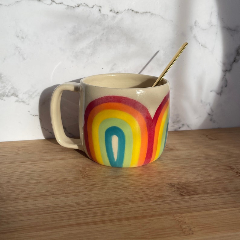 Triple Rainbow Mug Coffee Cup ROYGBIV Handmade Ceramics image 1