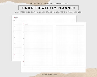 Undated Weekly Planner, Printable Planner, Minimalist Weekly Planner, ADHD Weekly Planner, A4 Weekly Planner, Weekly Digital Planner Inserts