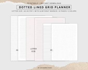 Dot Grid Line Paper, Lined Paper, Graph Paper, Notebook paper, Dotted Paper, Planner Essential, A5, A4, Letter Size, PDF, Planner Pages