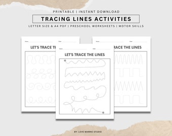 Preschool Tracing Lines PDF, Homeschool Worksheets, Fine Motor Skills Practice, Printable Letter Tracing, Kindergarten Handwriting Activity