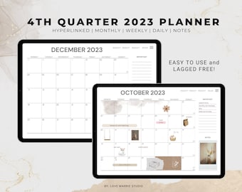 Monthly Planner, Quarterly Digital Planner, Daily Planner, Weekly Planner, October to December 2023 Planner, 4th Quarter Dated Planner