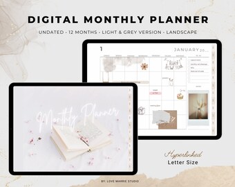 Undated Monthly Planner, Undated Calendar, Monthly Digital Planner, Hyperlinked Monthly Planner, Android Planner, Monday Start Planner