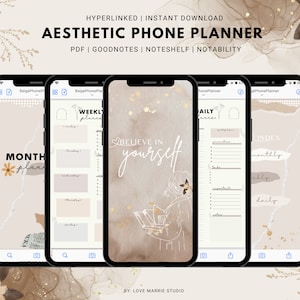 Digital Phone Planner, Beige Phone Planner, Goodnotes Planner, Undated Digital Daily, Weekly, Monthly Planner, Notability, Iphone Planner
