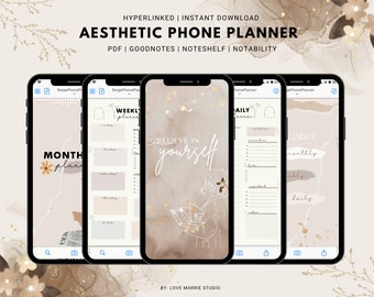 Digital Phone Planner, Beige Phone Planner, Goodnotes Planner, Undated Digital Daily, Weekly, Monthly Planner, Notability, Iphone Planner