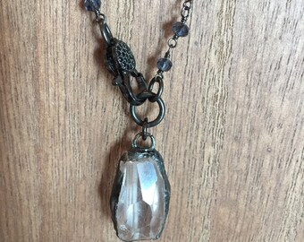 Crystal pendant necklace,rustic soldered pendant necklace,hand soldered pendant,RedSealGoods.