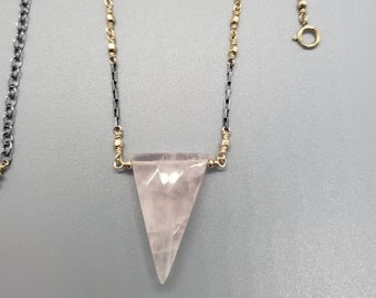 Mixed Metal Rose Quartz Necklace