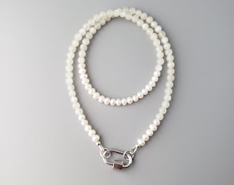 Moonstone Pearl Carabiner Necklace