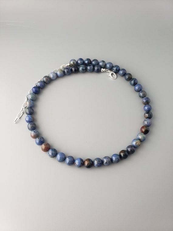 Collier Dumortiérite Naturelle 2 Rangs – Perles 8mm, Fermoir Camée Argent 925, 45/47 Cm