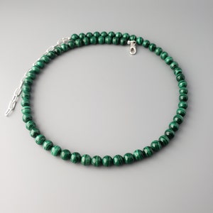 Malachite Necklace: Sterling Silver Clasp, 6mm Round Beads