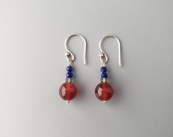 Carnelian Lapis Green Tourmaline Earrings