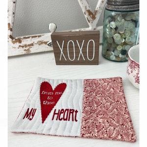 February Mug Rug ITH Machine Embroidery Pattern #1018, Valentine Gift, Two Sizes