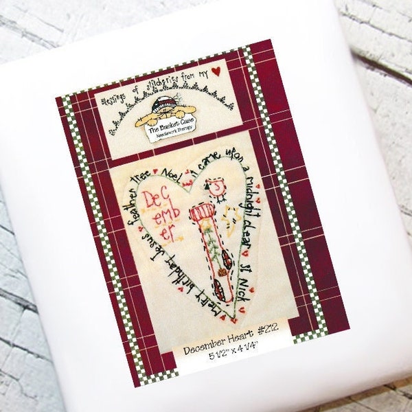 December Heart of the Month Primitive Stitchery by Basket Case x Needlework Therapy- Instant Download