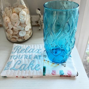 Relax Mug Rug Pattern, ITH Mug Rug, Relax You are at the Lake, Summer Pattern, 5x7 and 6x10 Hoops