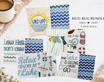 Lake Life Mug Rug Embroidery Bundle – 5 ITH Machine Embroidery Patterns
