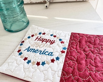 Happy 250th America Mug Rug Machine Embroidery Pattern, Patriotic 2026 Semi Quincentennial