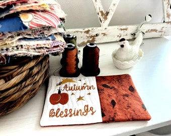 Autumn Blessings Mug Rug ITH Machine Embroidery Pattern (5x7, 6x10)