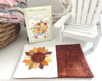 Autumn Sunflower Applique Mug Rug: ITH Embroidery and Embroidery Pattern (5x7, 6x10)
