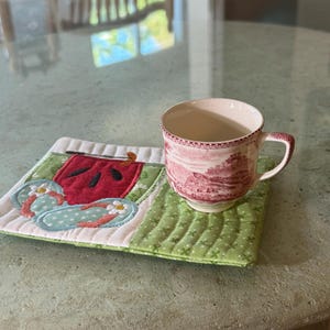 August ITH Mug Rug #1024, ITH Machine Embroidery and Applique Pattern, BOM Mug Rug, Two Sizes Included, Birthday Gift