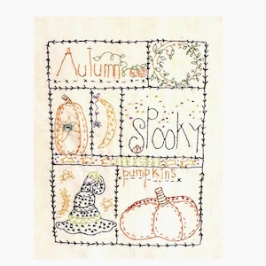 Primitive Autumn Sampler Hand Embroidery Pattern, Primitive Autumn, Autumn Stitchery