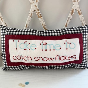 Catch Snowflakes Finished Pillow, Machine Embroidery Pillow, Handmade, Winter Pillow
