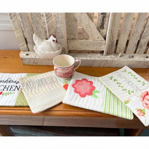 Farmhouse ITH Mug Rugs Bundle Patterns, ITH Machine Embroidery Pattern,  For Farmhouse Table Decor