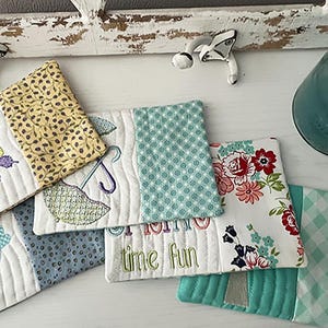 Frühling Mug Rugs Bundle, Maschinenstickerei Muster, ITH Maschinenstickerei Mug Rugs
