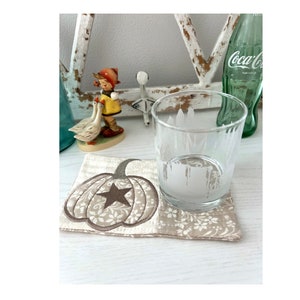 Farmhouse Pumpkin Star Mug Rug, ITH Machine Embroidery and Applique Pattern, Two Sizes Included