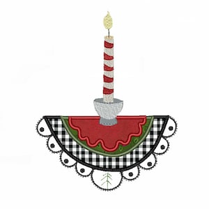 Christmas Candle Machine Embroidery and Applique Pattern, Penny Rug Embroidery