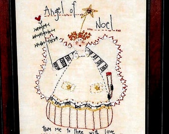 Patrón de bordado del Ángel de Navidad: Bordado a mano primitivo (Descarga instantánea)