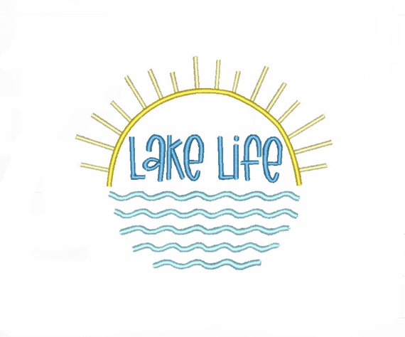 Lake Life Machine Embroidery Design, Rustic Cabin Decor, Summer Vacation Stitch File (Instant Download)