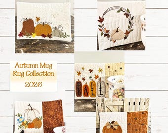 Fall Mug Rug Bundle 2026 – ITH Machine Embroidery Patterns, 5 Designs, Two Sizes