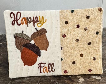 Happy Fall Acorn Mug Rug Embroidery Design, Autumn ITH Hoop Project (Digital Download)
